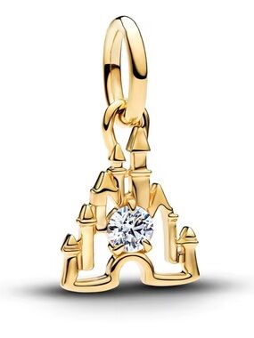 Gold Castle Charm Pendant with Clear Stone